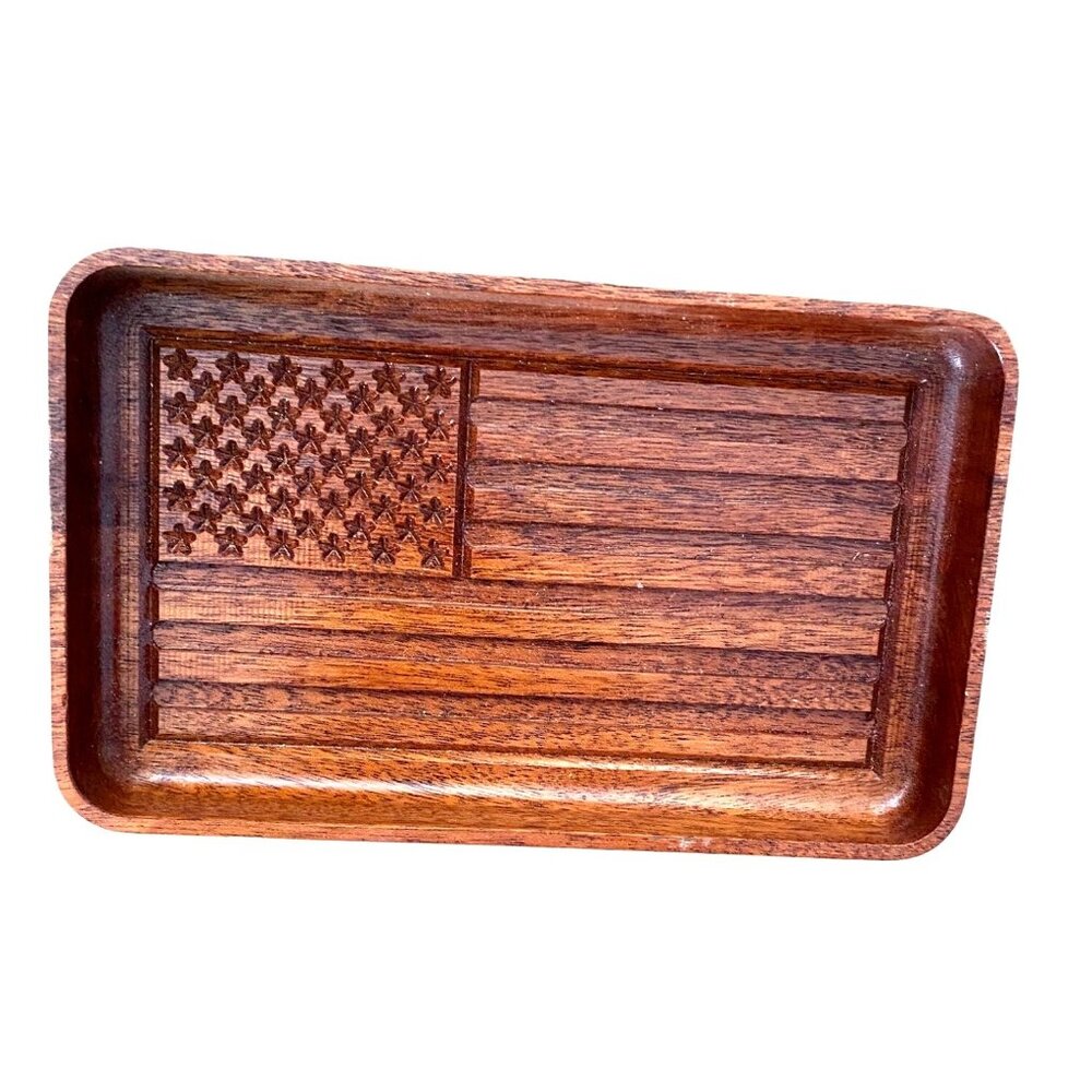 Handcrafted Frank Wood American Flag Wooden Tray